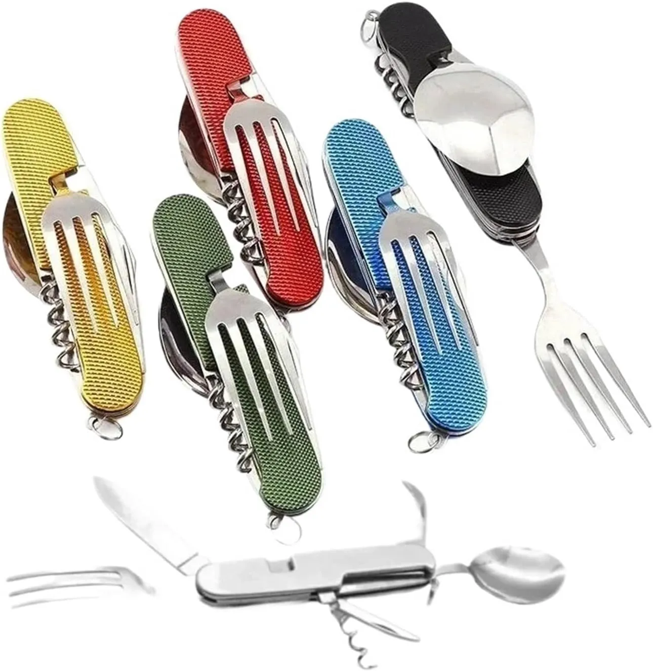 Foldable Camping Utensil Set Multi-Functional Fork Spoon Combo Outdoor Activities and Sports Camping Picnic Travel(Stainless color)