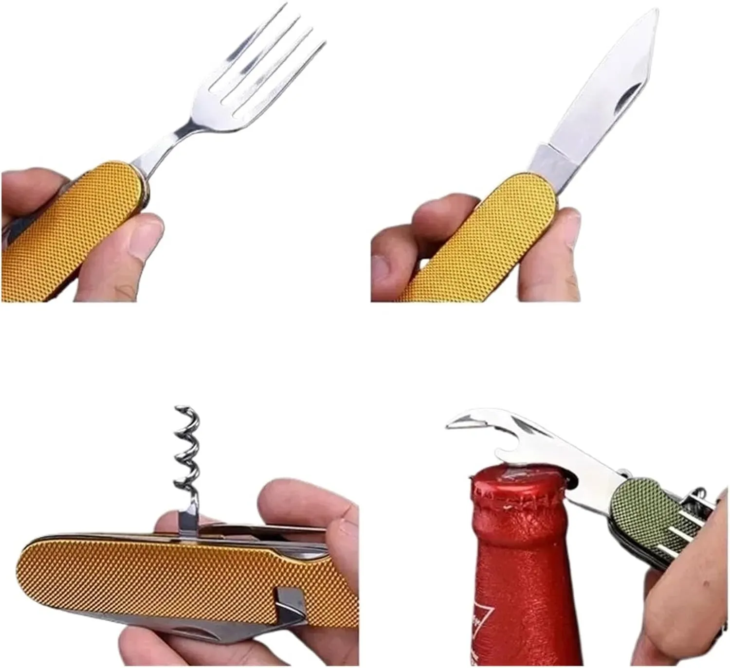 Foldable Camping Utensil Set Multi-Functional Fork Spoon Combo Outdoor Activities and Sports Camping Picnic Travel(Stainless color)