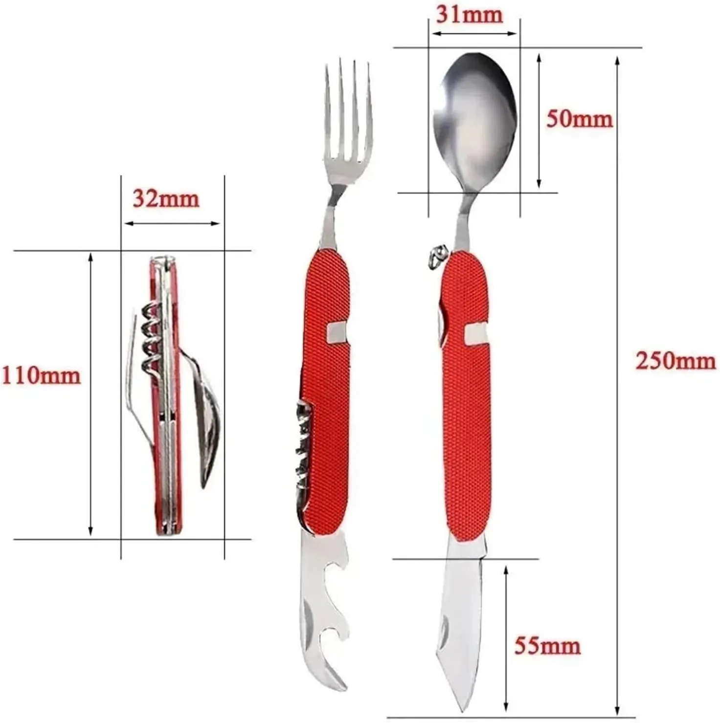 Foldable Camping Utensil Set Multi-Functional Fork Spoon Combo Outdoor Activities and Sports Camping Picnic Travel(Stainless color)