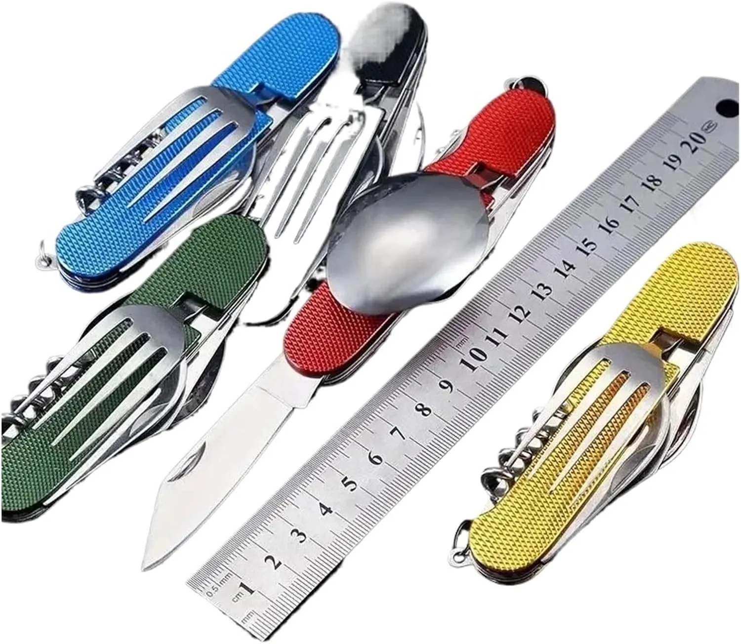 Foldable Camping Utensil Set Multi-Functional Fork Spoon Combo Outdoor Activities and Sports Camping Picnic Travel(Stainless color)