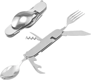 Foldable Camping Utensil Set Multi-Functional Fork Spoon Combo Outdoor Activities and Sports Camping Picnic Travel(Stainless color)