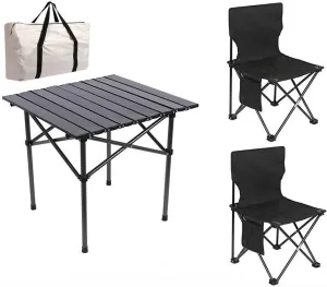 Folding Beach Picnic Tables Collapsible Backpack Lawn Chair Camping Folding Chair Set with Roll up Carbon Steel Table for More People Party, BBQ, 53cm-black-5pcs