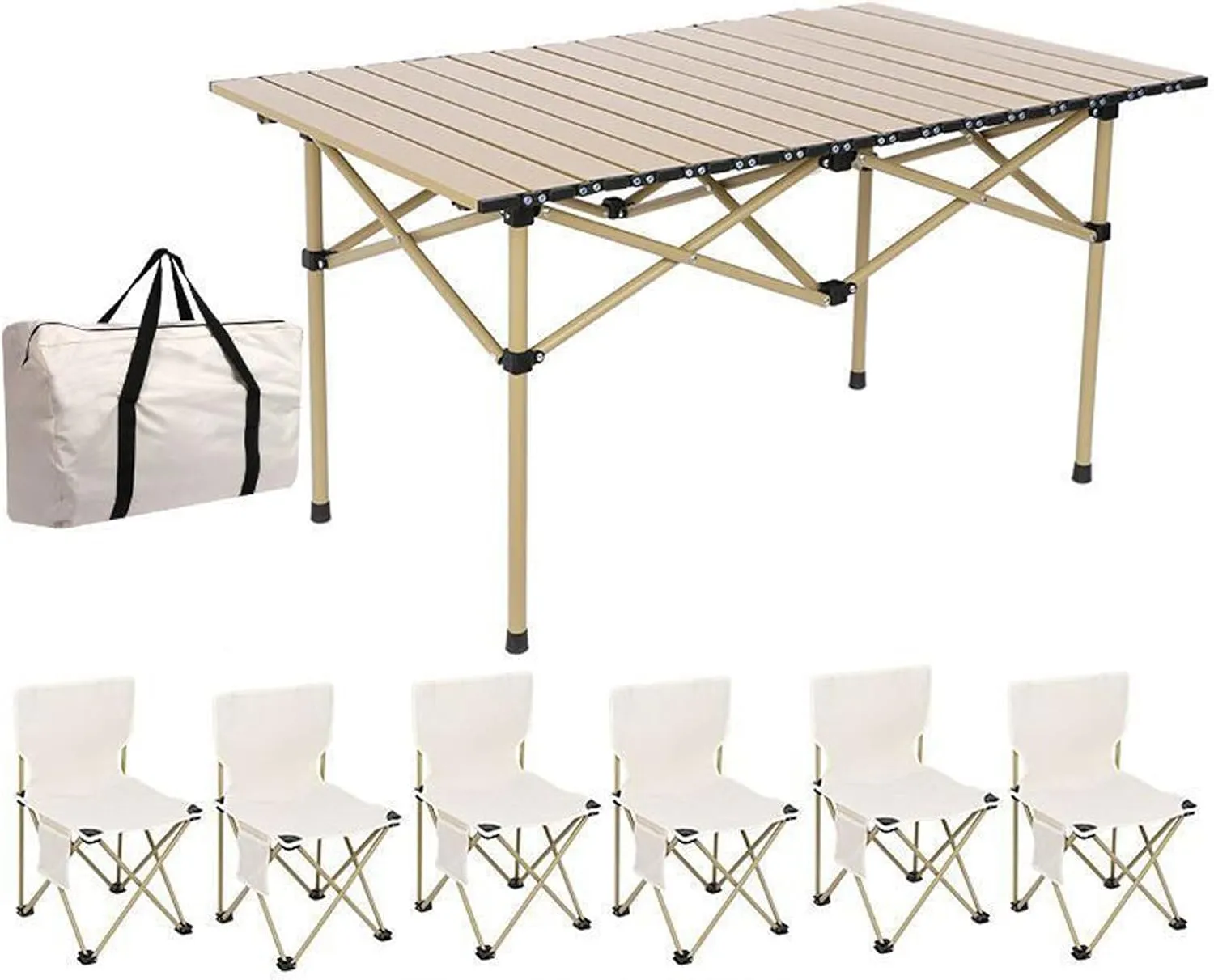 Folding Beach Picnic Tables Collapsible Backpack Lawn Chair Camping Folding Chair Set with Roll up Carbon Steel Table for More People Party, BBQ