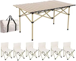 Folding Beach Picnic Tables Collapsible Backpack Lawn Chair Camping Folding Chair Set with Roll up Carbon Steel Table for More People Party, BBQ