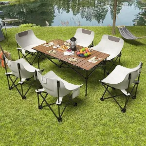 Folding Camping Table & Chairs Set, Portable Lightweight Picnic Table with Carrying Bag and Carbon Steel Roll-up Top Foldable Compact Table, Easy to Assemble