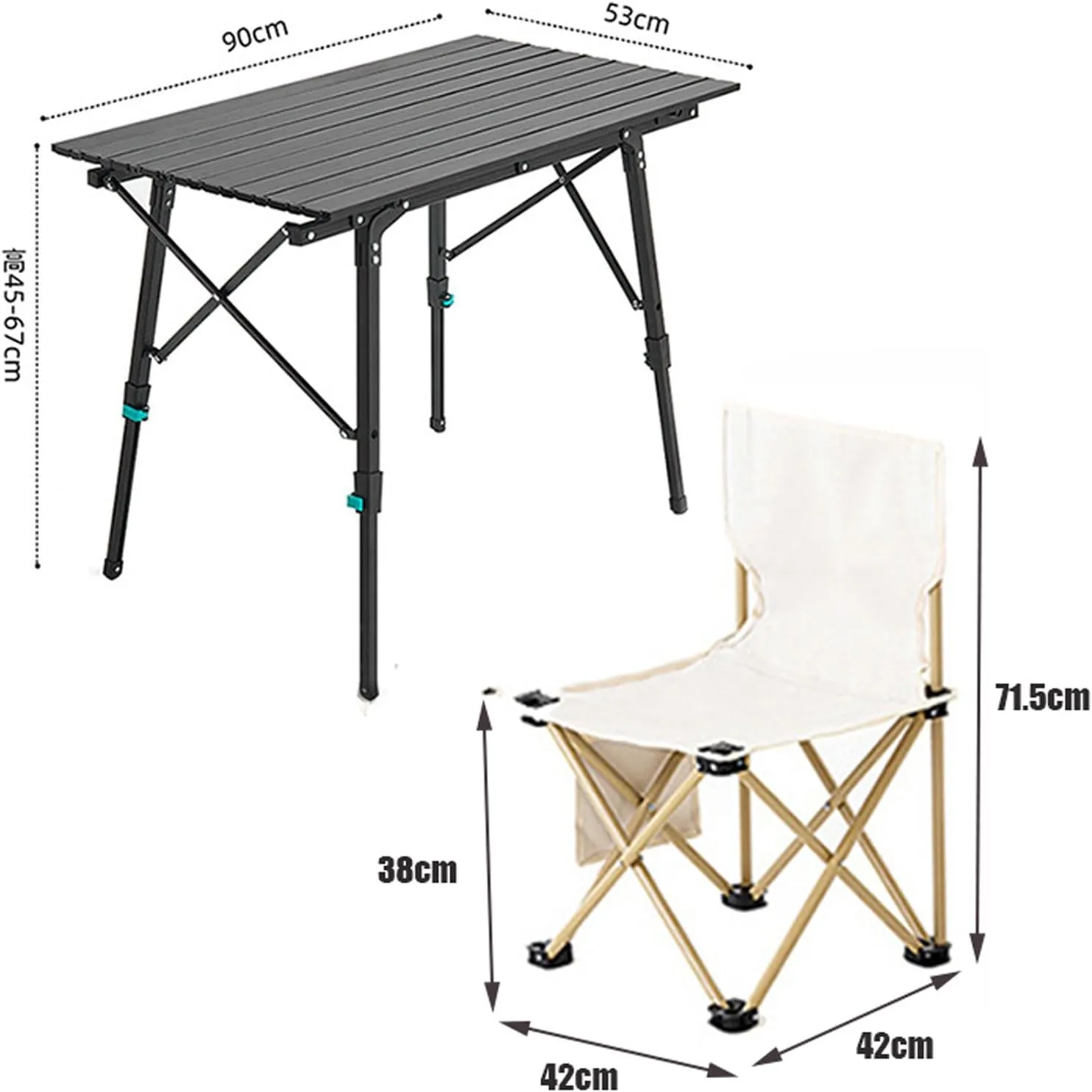 Folding Camping Table and air Set, Portable Foldable Picnic Table, Adjustable Height, Lightweight Folding Lawn air Fishing air, Easy to Carry