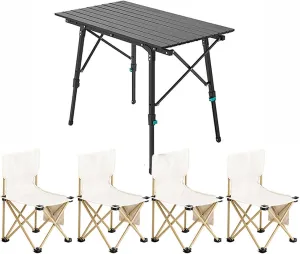 Folding Camping Table and air Set, Portable Foldable Picnic Table, Adjustable Height, Lightweight Folding Lawn air Fishing air, Easy to Carry