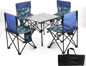 Folding Camping Table and Chair, Lightweight Picnic Aluminum Roll-up Portable Camp Chairs Foldable Lawn Chair with Carrying Bag, Blue