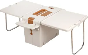 Folding Camping Table Storage Box, Storage Bin Organizer Convenient Insulated,2 in 1 Portable for Beach RV Camping Barbecue, White