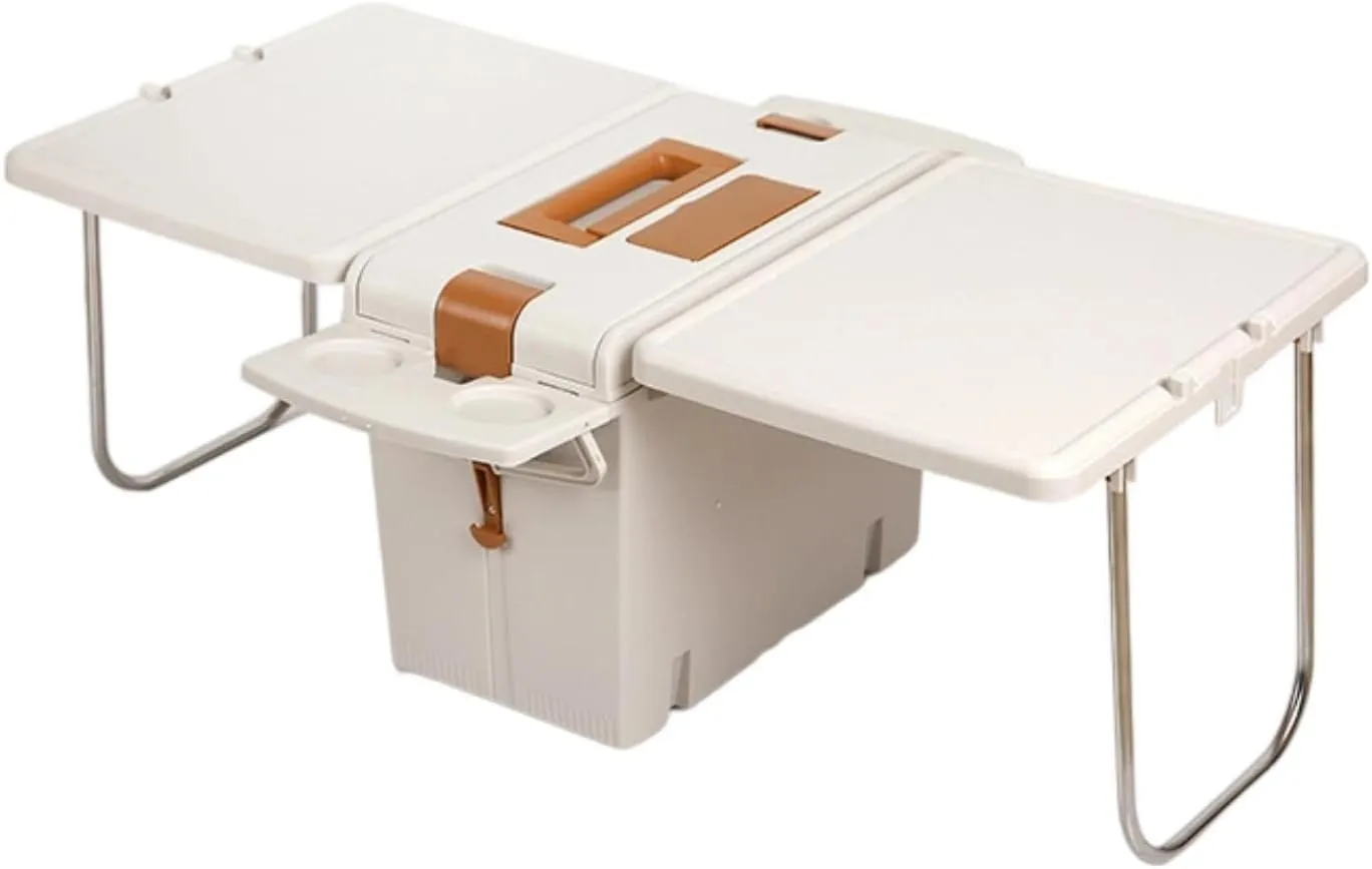 Folding Camping Table Storage Box, Storage Bin Organizer Convenient Insulated,2 in 1 Portable for Beach RV Camping Barbecue, White