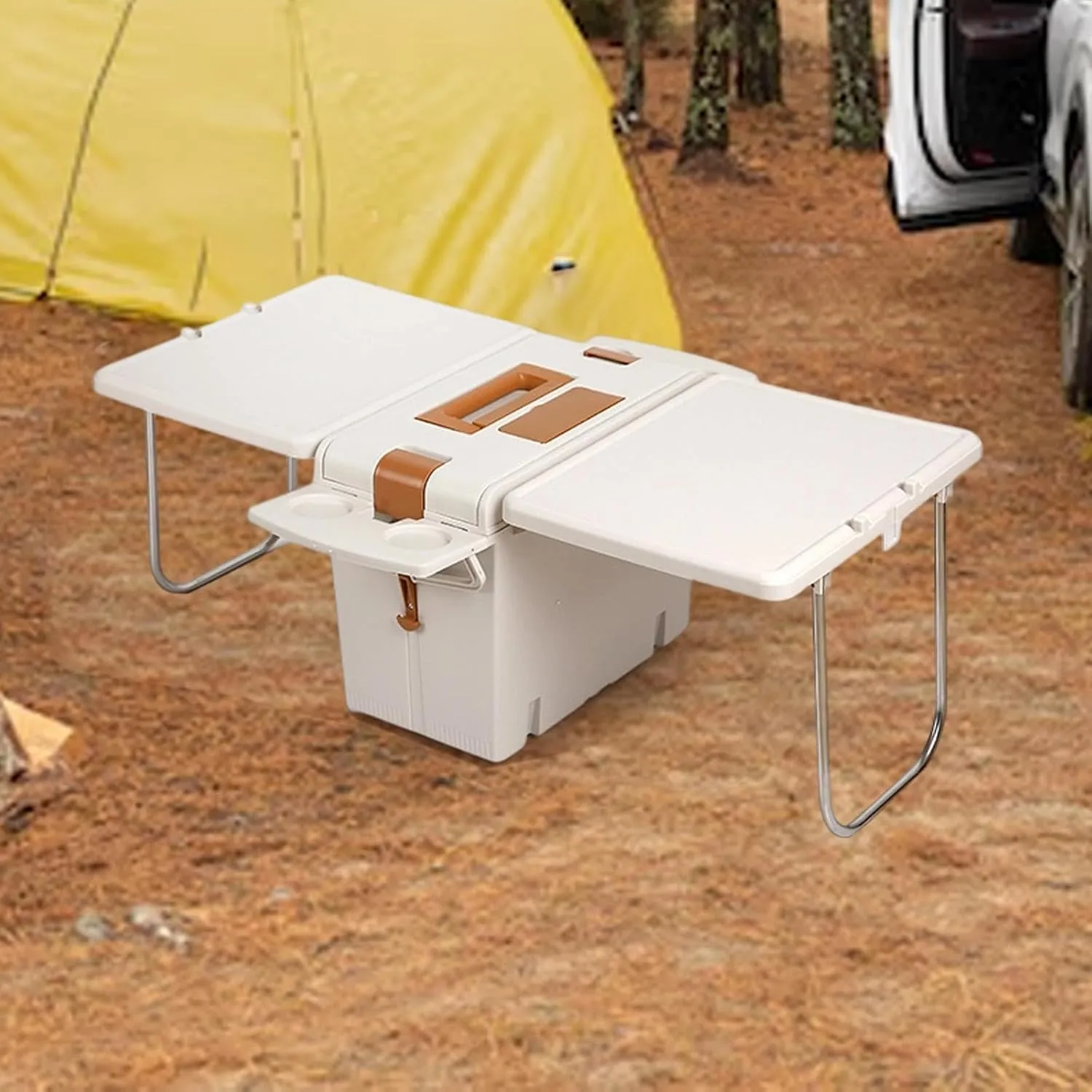 Folding Camping Table Storage Box, Storage Bin Organizer Convenient Insulated,2 in 1 Portable for Beach RV Camping Barbecue, White