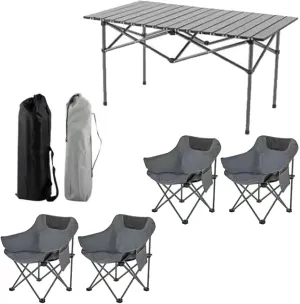 Folding Camping Table with Chairs Set, Portable Picnic Carrying Bag and Aluminum Roll-up Top Lightweight Compact Table, Easy to Assemble