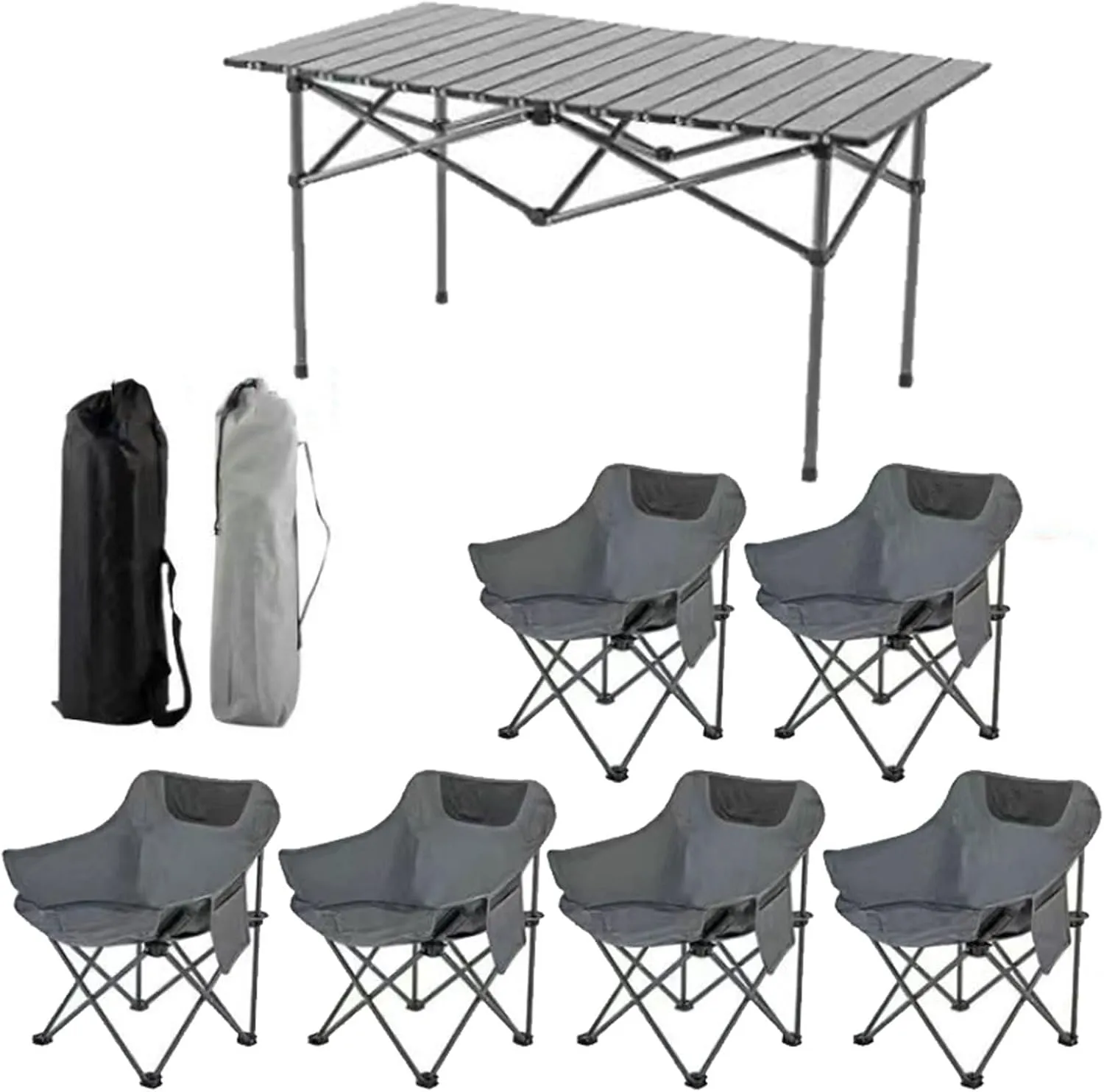 Folding Camping Table with Chairs Set, Portable Picnic Chairs with Carrying Bag and Aluminum Roll-up Top Lightweight Compact Table, Easy to Assemble