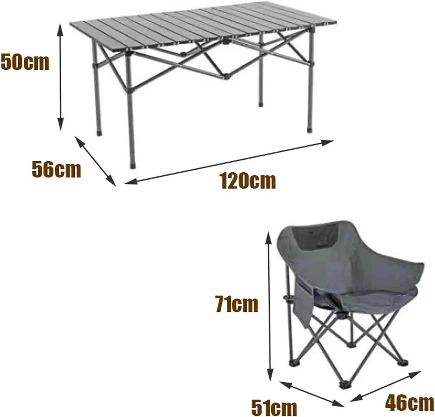 Folding Camping Table with Chairs Set, Portable Picnic Chairs with Carrying Bag and Aluminum Roll-up Top Lightweight Compact Table, Easy to Assemble