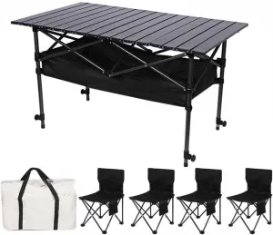 Folding Picnic Tables Portable Ultralight Hiking airs Outdoor Bea Camping air Set with Roll up Carbon Steel Camping Tables and Net Bag
