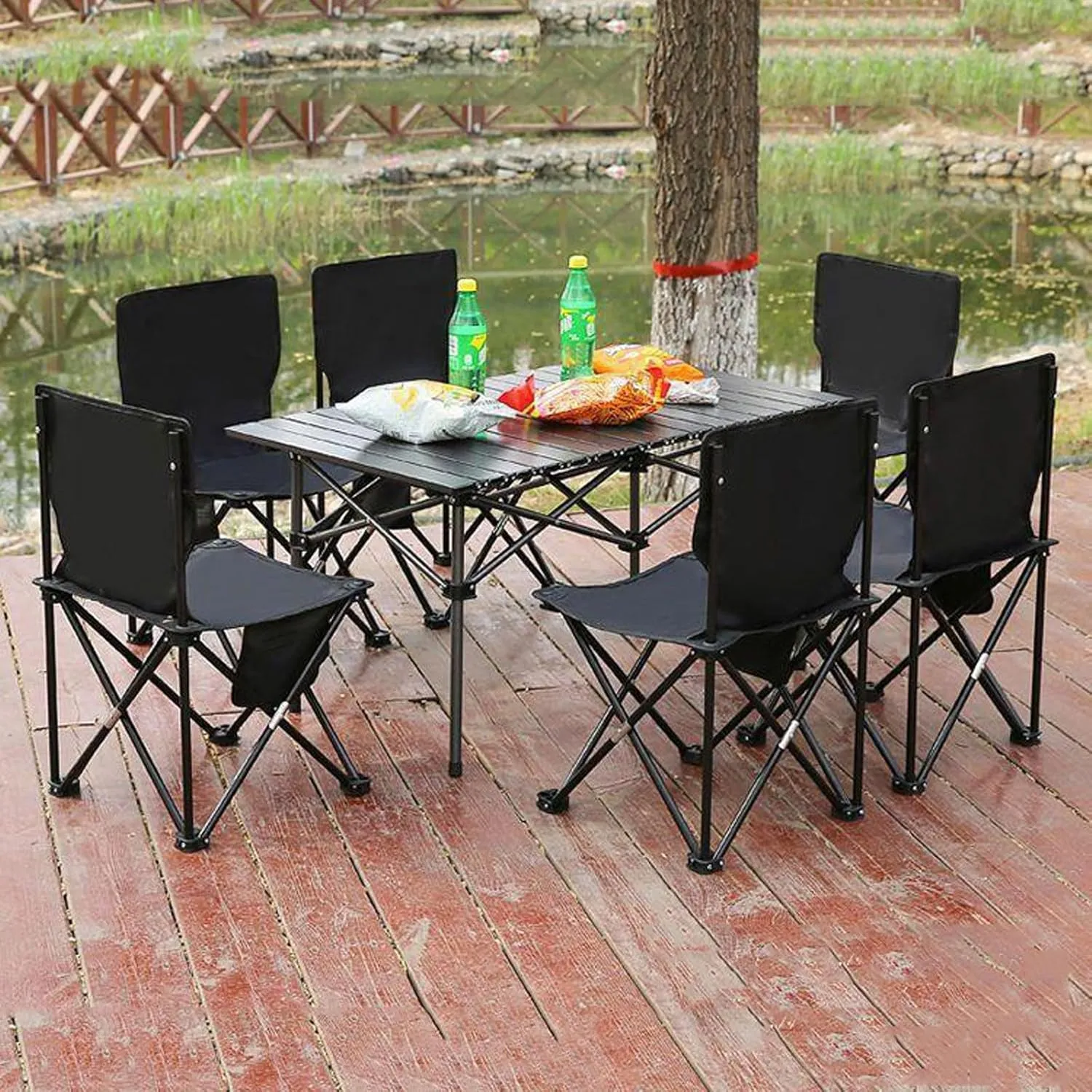 Folding Picnic Tables Portable Ultralight Hiking airs Outdoor Bea Camping air Set with Roll up Carbon Steel Camping Tables and Net Bag