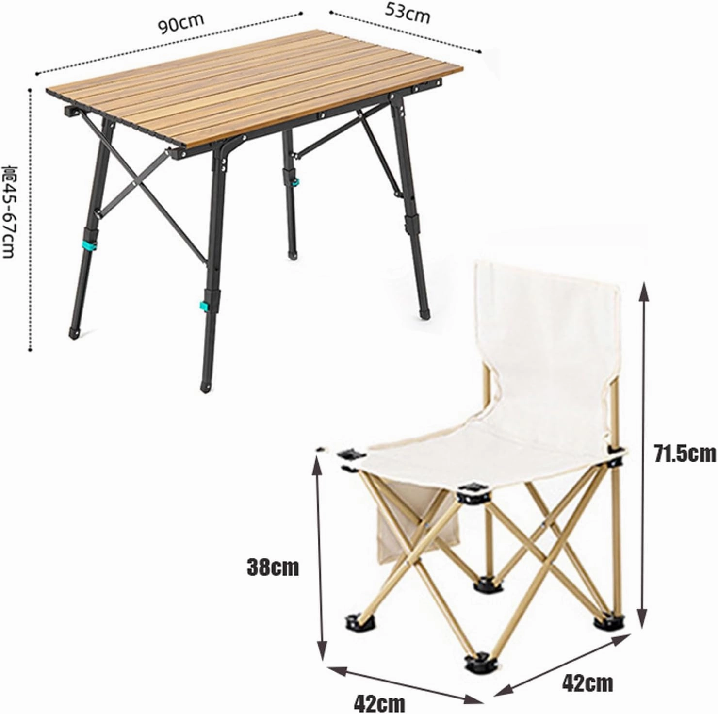 Folding Camping Table and Chair Set, Portable Foldable Picnic Table, Adjustable Height, Lightweight Folding Lawn Chair Fishing Chair, Easy to Carry