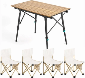 Folding Camping Table and Chair Set, Portable Foldable Picnic Table, Adjustable Height, Lightweight Folding Lawn Chair Fishing Chair, Easy to Carry