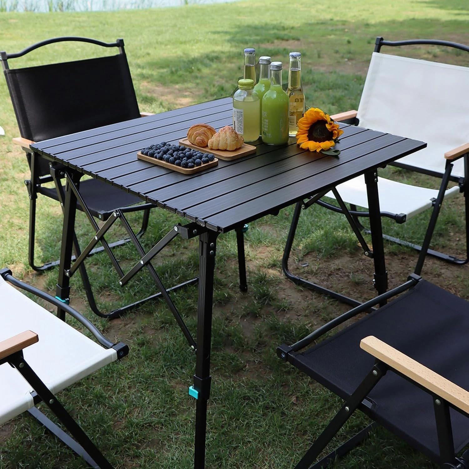Folding Camping Table and Chair Set, Portable Foldable Picnic Table, Adjustable Height, Lightweight Folding Lawn Chair Fishing Chair, Easy to Carry