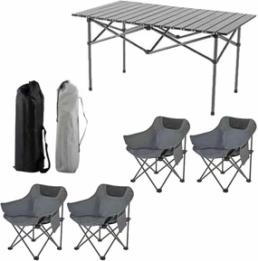 Folding Camping Table with Chairs Set, Portable Picnic Carrying Bag and Aluminum Roll-up Top Lightweight Compact Table, Easy to Assemble