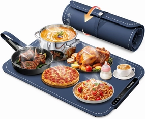 Food Warming Mat, Upgrade Electric Warming Tray - 7 Temperature Settings and 6 Hours Timer, Rapid Full Surface Heating, Rollable & Portable, Food Warmers for Parties, Buffet, Gatherings, Thawing
