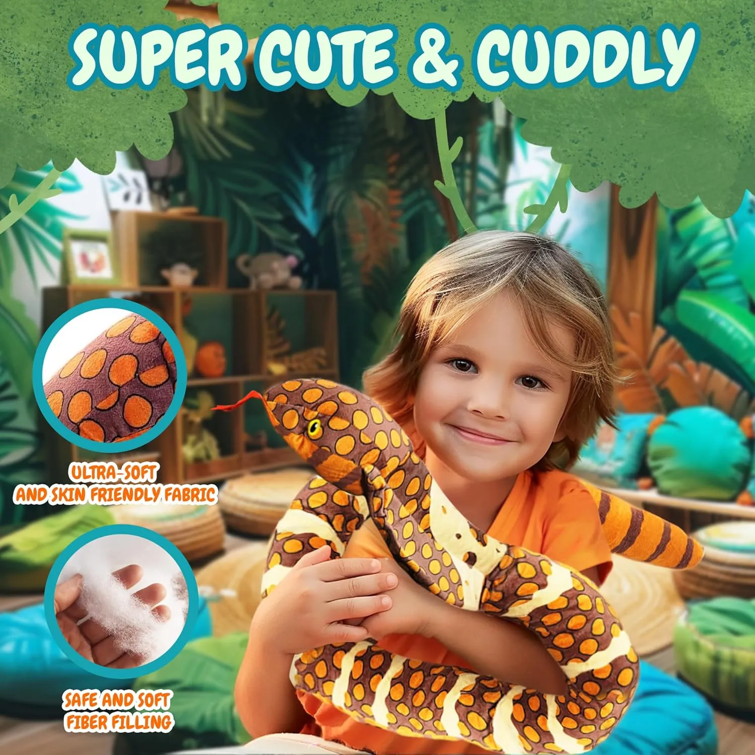 Forest & Twelfth Kids 67” Plush Snake Toy – Stuffed Animal Toys Made from 100% Recycled Material – Cute, Adorable, & Eco-Friendly Toy Snakes for 0  Year Old Kids, Over 5 Feet Long! (Cobra Snake)
