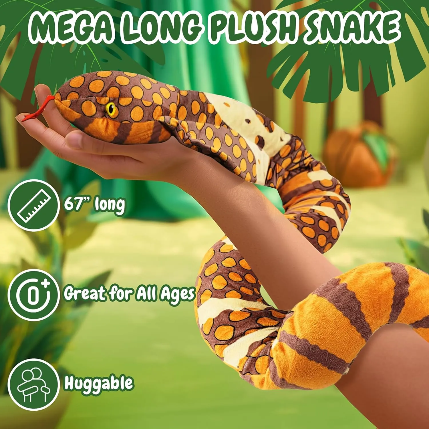 Forest & Twelfth Kids 67” Plush Snake Toy – Stuffed Animal Toys Made from 100% Recycled Material – Cute, Adorable, & Eco-Friendly Toy Snakes for 0  Year Old Kids, Over 5 Feet Long! (Cobra Snake)