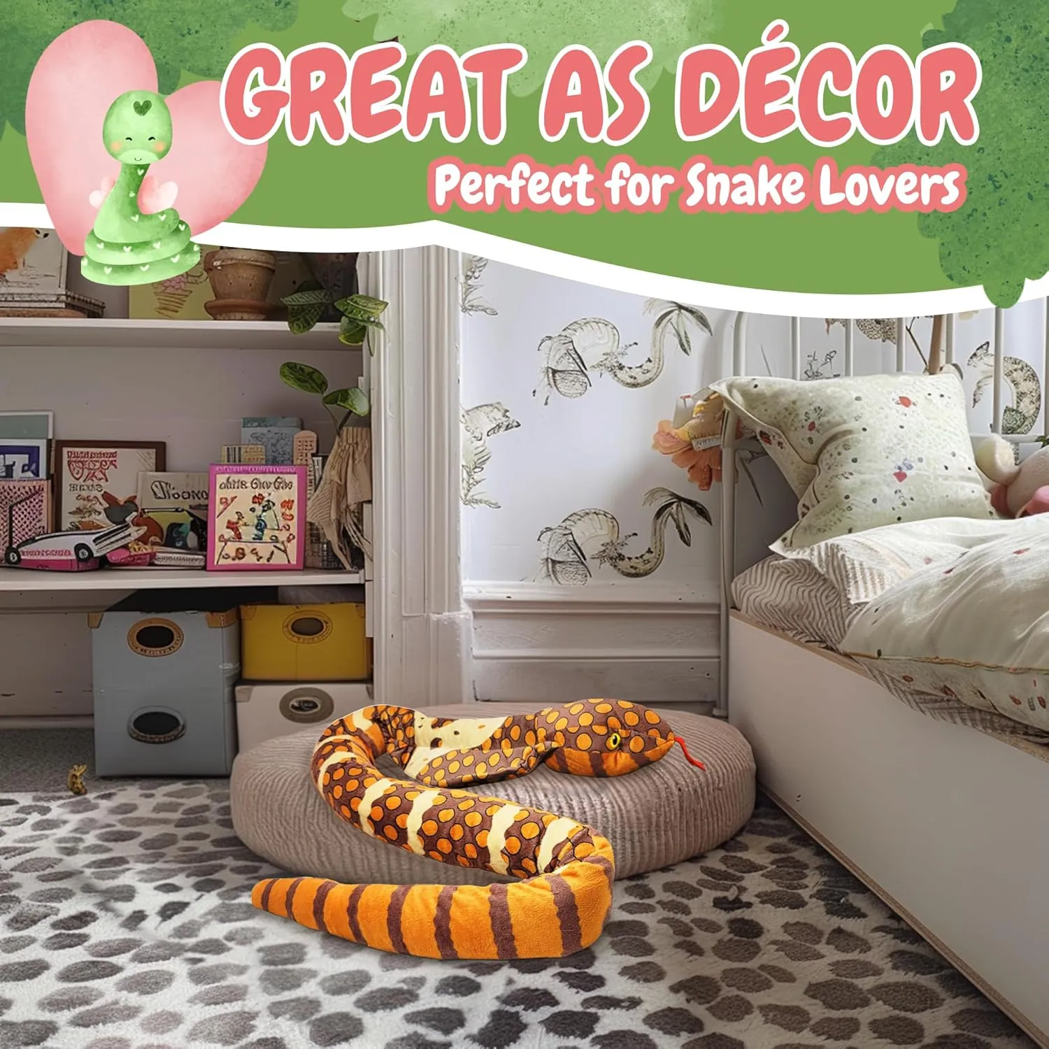 Forest & Twelfth Kids 67” Plush Snake Toy – Stuffed Animal Toys Made from 100% Recycled Material – Cute, Adorable, & Eco-Friendly Toy Snakes for 0  Year Old Kids, Over 5 Feet Long! (Cobra Snake)