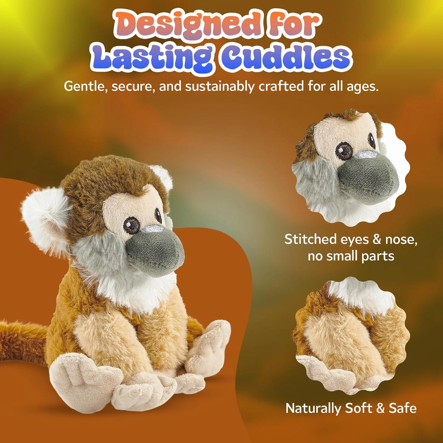 Forest & Twelfth Earth Safe 6" Spider Monkey Stuffed Animal Safari Animals Plush, Eco-Friendly Stuffed Animals for Babies, Kids, Soft Toys Made from 100% Recycled Plastic (6" Spider Monkey)