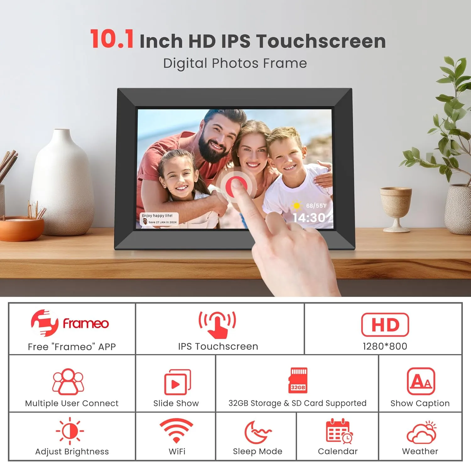 Frameo 10.1 Inch WiFi Digital Picture Frame, Smart Electronic Photo Frame with IPS Touch Screen 32GB Storage Auto-Rotate Wall Mounted Slideshow, Share Photos/Videos from Phone via Frameo APP (2 Pack)