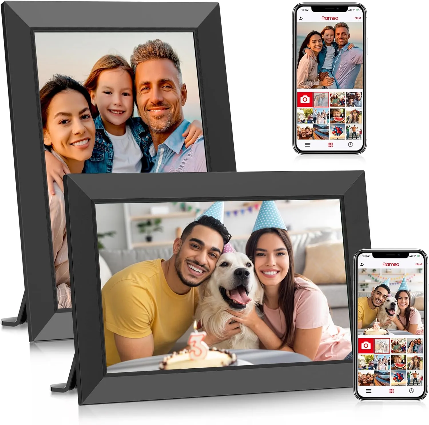 Frameo 10.1 Inch WiFi Digital Picture Frame, Smart Electronic Photo Frame with IPS Touch Screen 32GB Storage Auto-Rotate Wall Mounted Slideshow, Share Photos/Videos from Phone via Frameo APP (2 Pack)