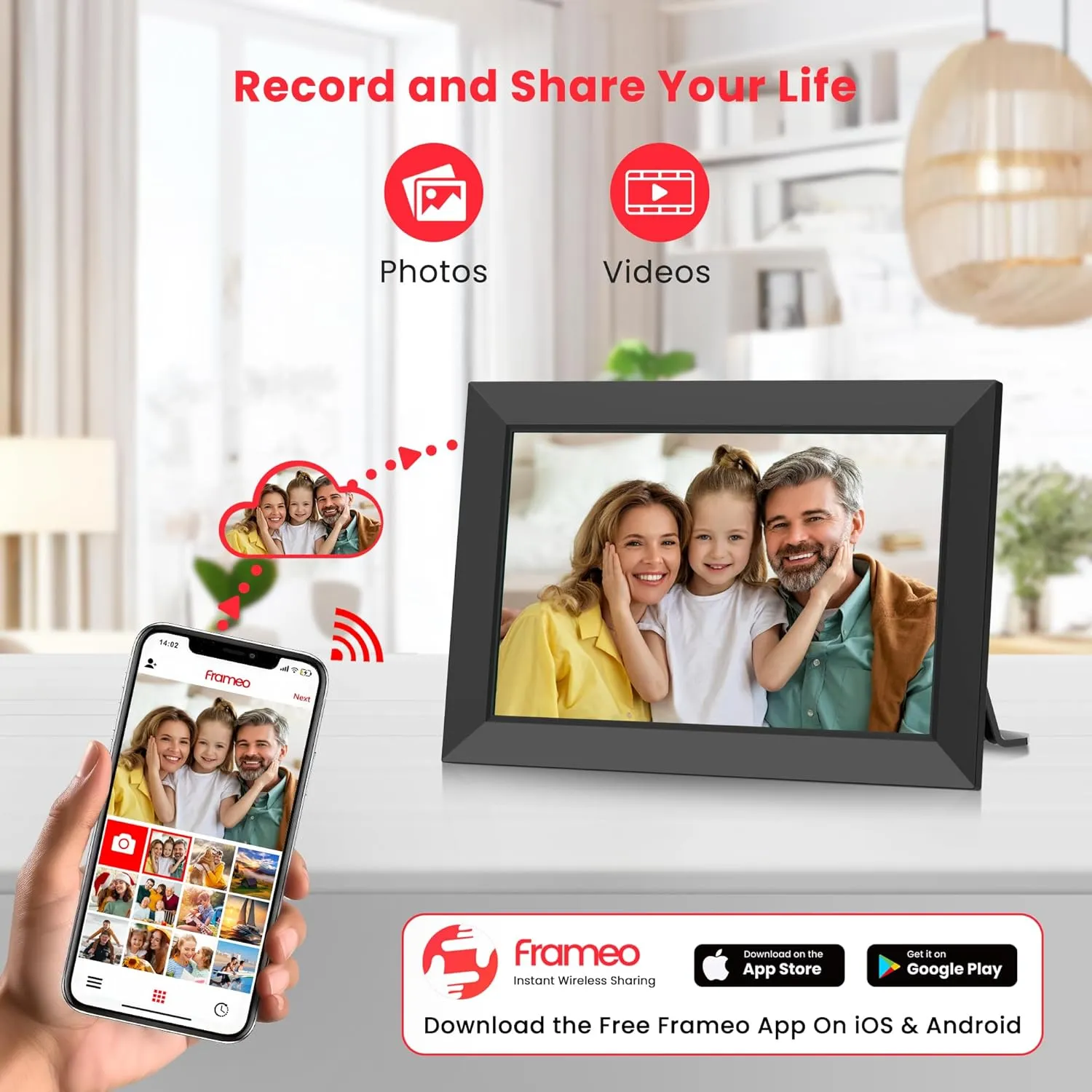 Frameo 10.1 Inch WiFi Digital Picture Frame, Smart Electronic Photo Frame with IPS Touch Screen 32GB Storage Auto-Rotate Wall Mounted Slideshow, Share Photos/Videos from Phone via Frameo APP (2 Pack)