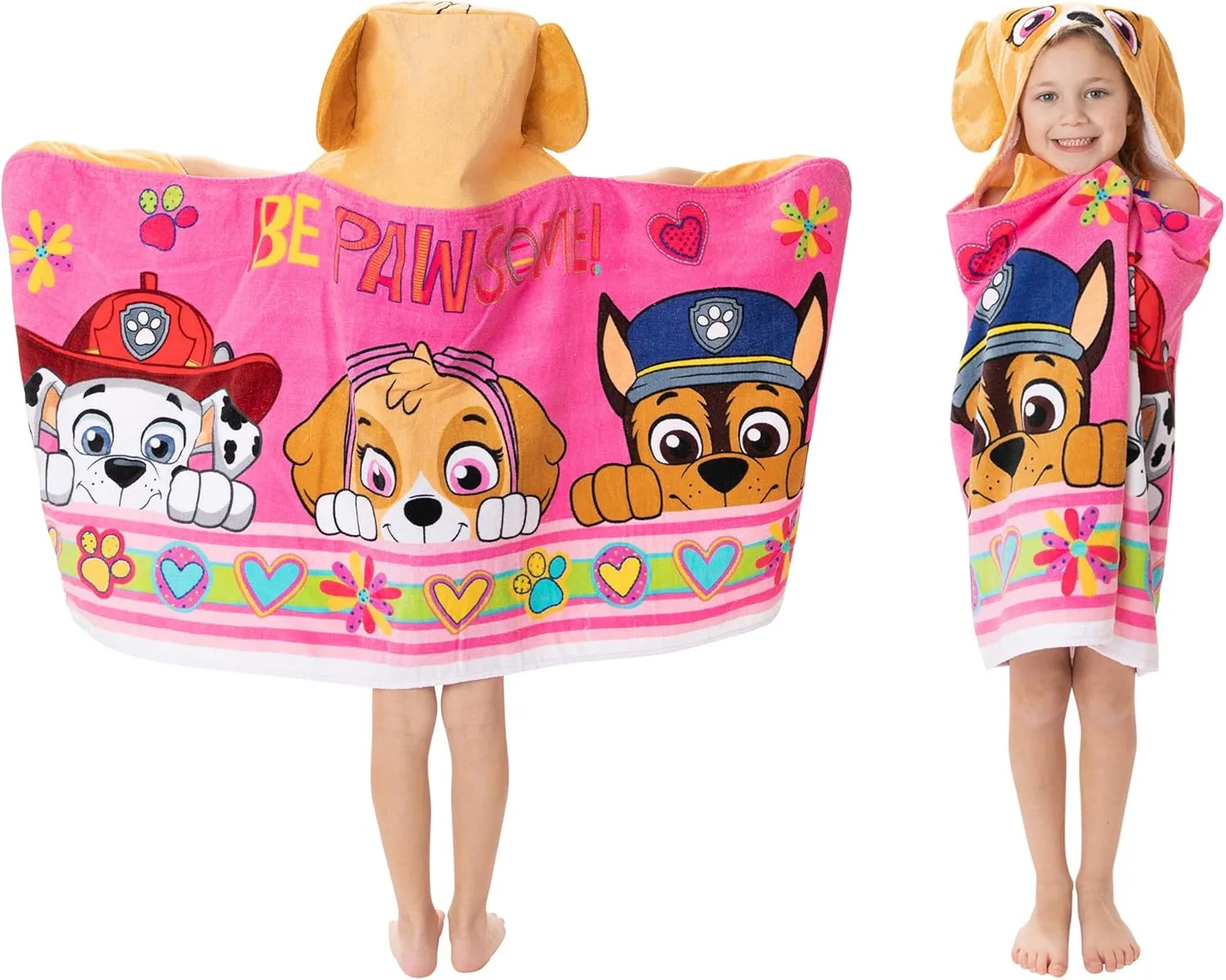 Franco Paw Patrol Pink Bath/Pool/Beach Soft Cotton Terry Hooded Towel Wrap, 24" x 50", Kids
