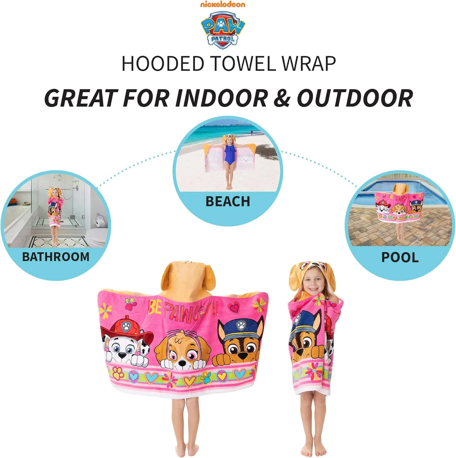 Franco Paw Patrol Pink Bath/Pool/Beach Soft Cotton Terry Hooded Towel Wrap, 24" x 50", Kids