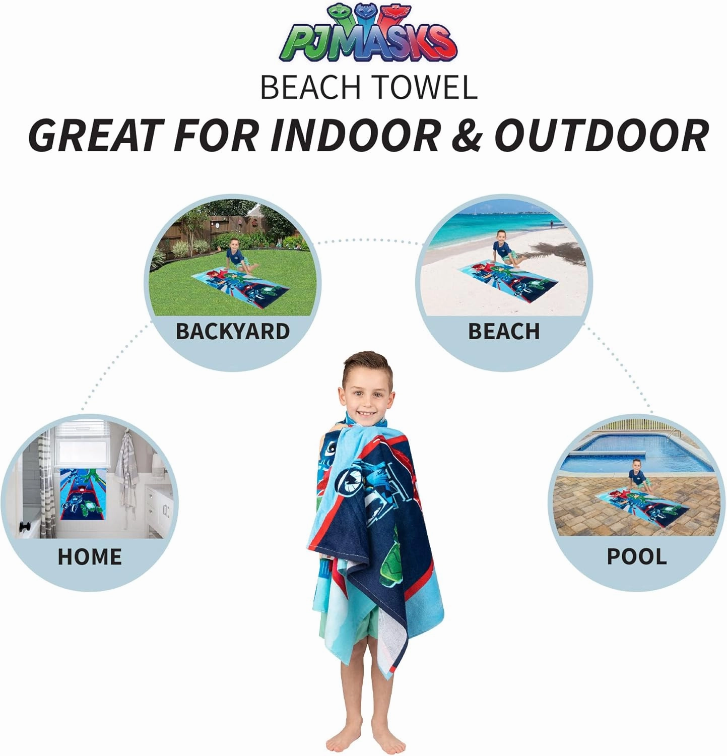 Franco Kids Super Soft Cotton Bath/Pool/Beach Towel, 58 in x 28 in, PJ Masks