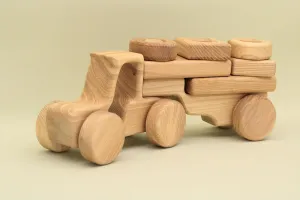 Free Shipping Natural Wooden Tractor-Constructor with Trailer, BT20 : Eco-Friendly Gift with Montessori and Waldorf Educational Influence Lotes Toys Baby Gift