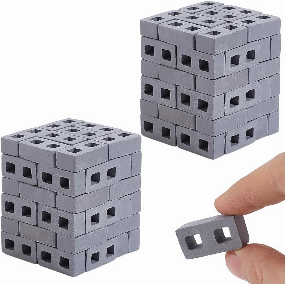 FREEBLOSS 100Pcs Mini Bricks Miniature Bricks for Crafts Tiny Bricks for Landscaping Mini Cinder Blocks 1/12 Scale Mini Blocks for Dollhouse Diorama Materials