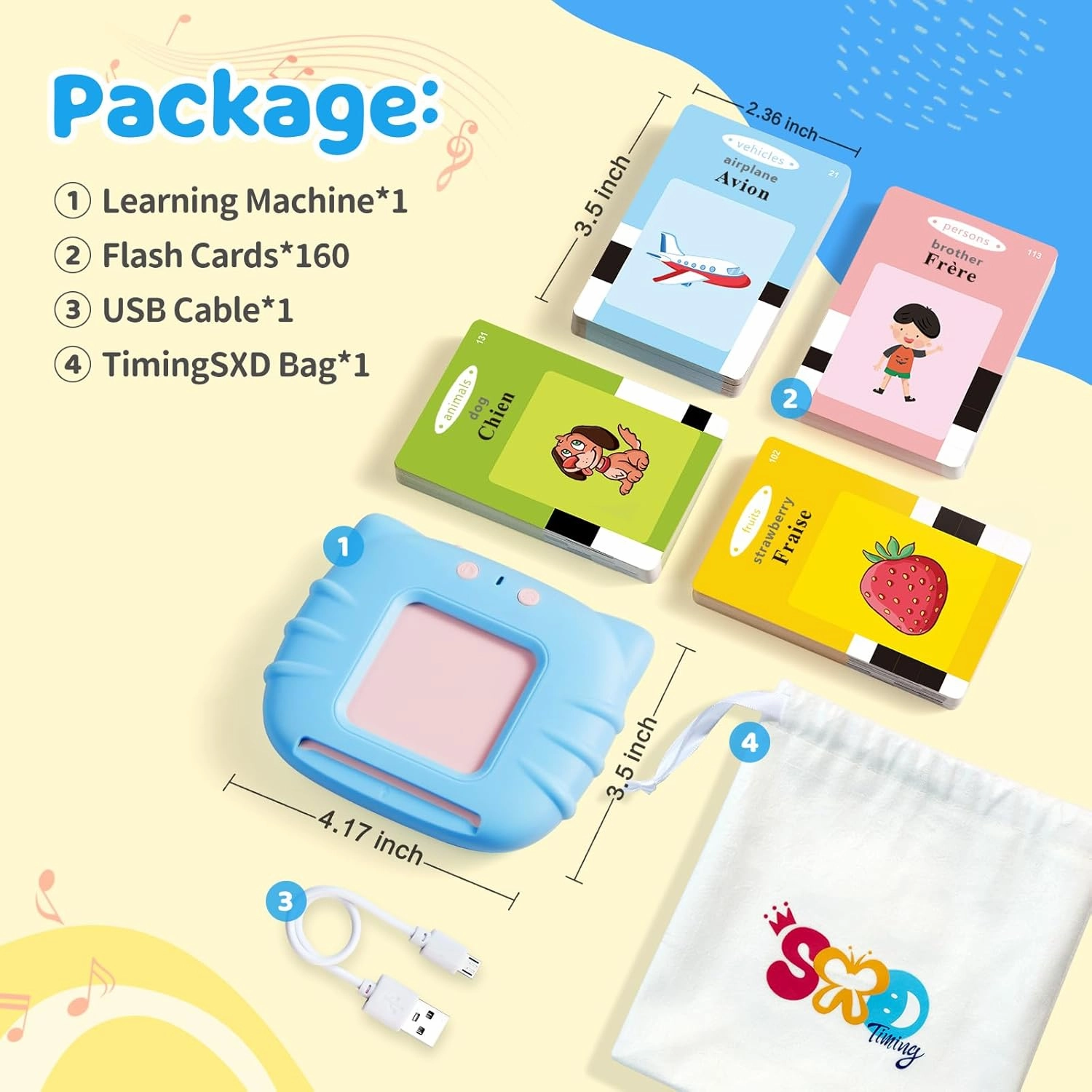 French & English Bilingual Flash Cards for Toddler/Beginning - Learning Educational Toy to Learn French/English,Talking Flash Cards for Ages 2 (Blue_French & English)