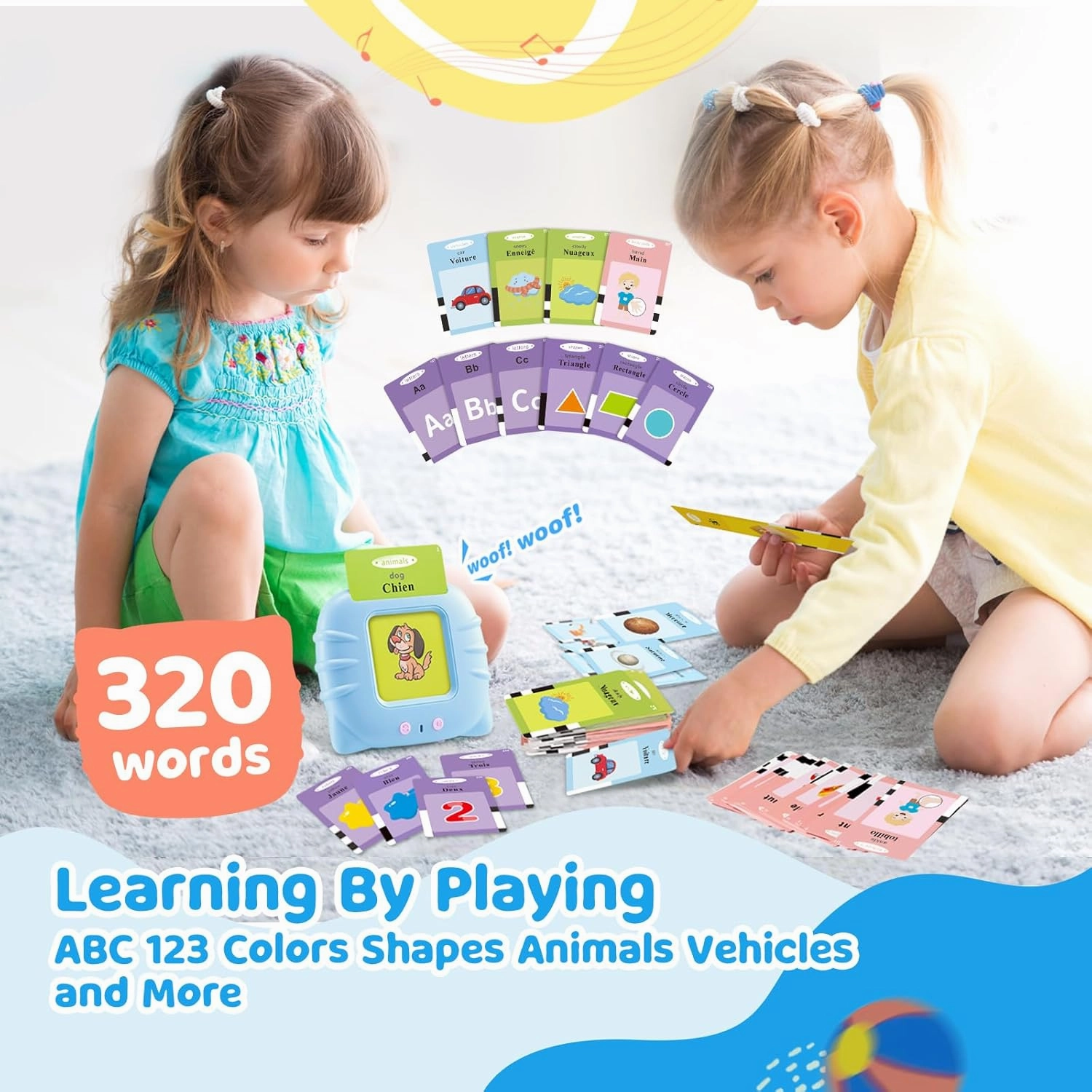French & English Bilingual Flash Cards for Toddler/Beginning - Learning Educational Toy to Learn French/English,Talking Flash Cards for Ages 2 (Blue_French & English)