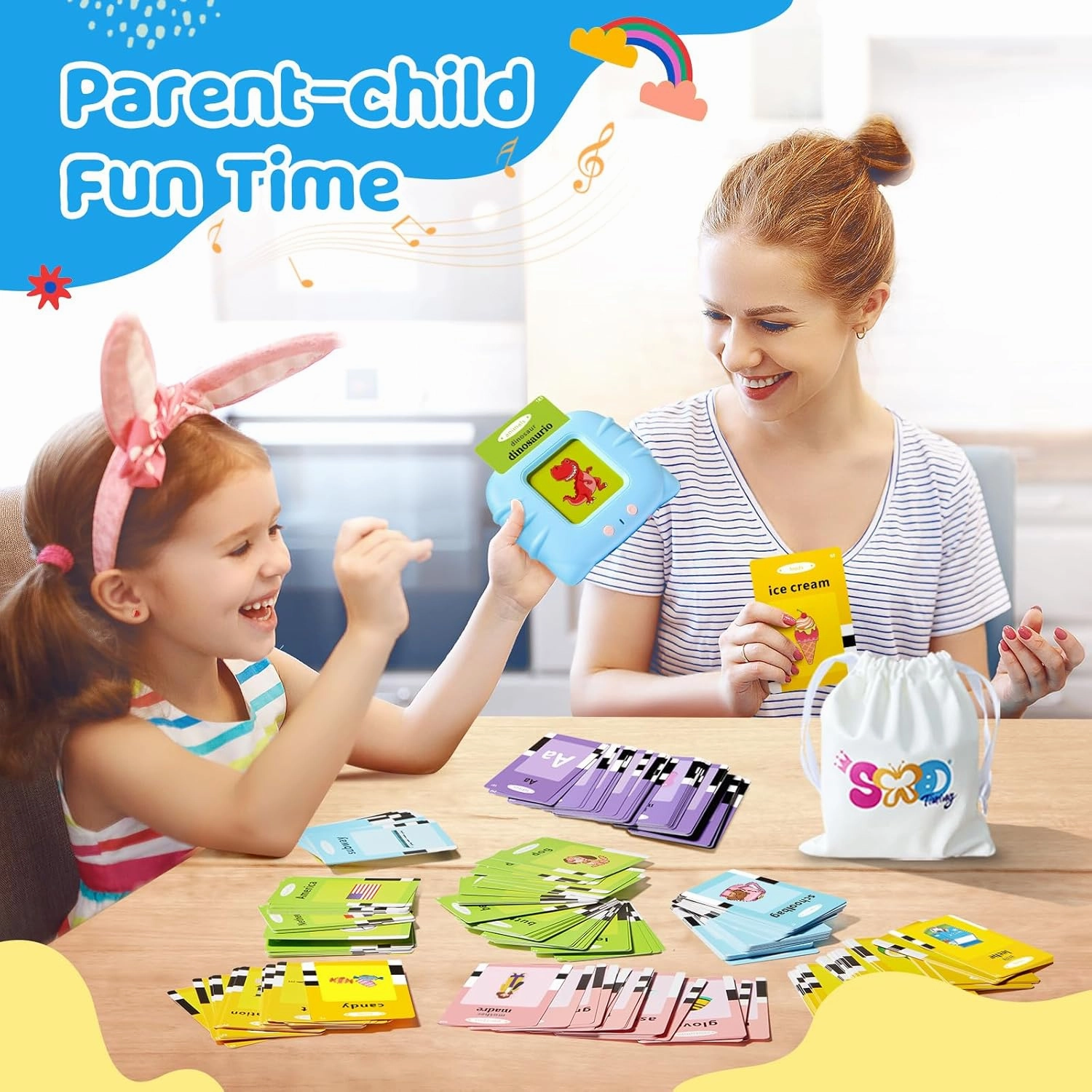 French & English Bilingual Flash Cards for Toddler/Beginning - Learning Educational Toy to Learn French/English,Talking Flash Cards for Ages 2 (Blue_French & English)