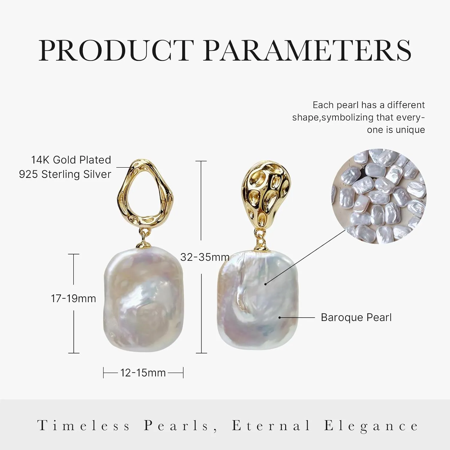 Freshwater Baroque Pearl 14K Gold Plated Earrings for Women, Gold Hypoallergenic Dangle Earrings,Temperament Elegant,Used for Wedding, Celebrations, Festivals