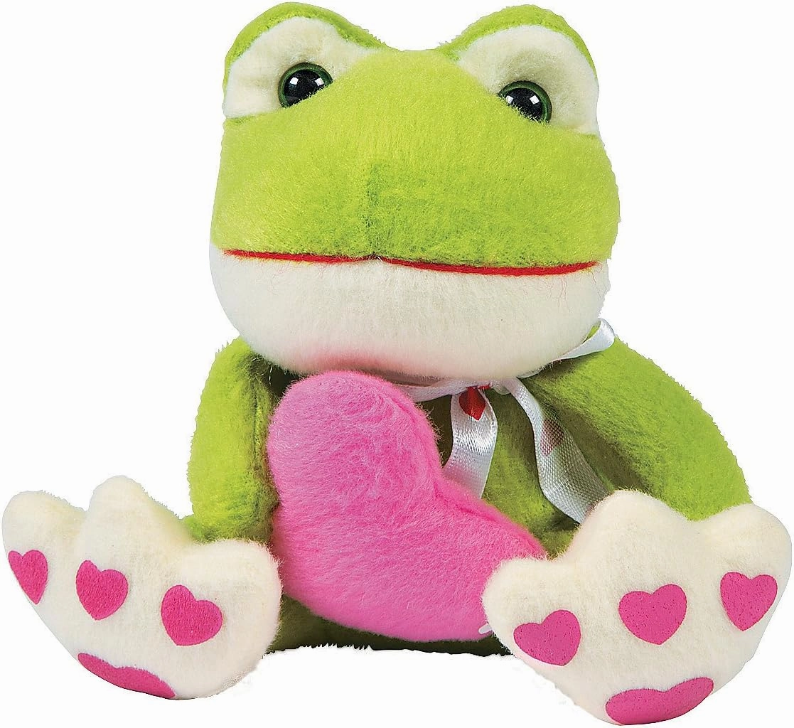 Fun Express Valentine Green Frogs with Pink Heart Plush Stuffed Toys (12 Pcs.) – Perfect for Valentine’s Gifts, Party Favors, Game Prizes and Decoration