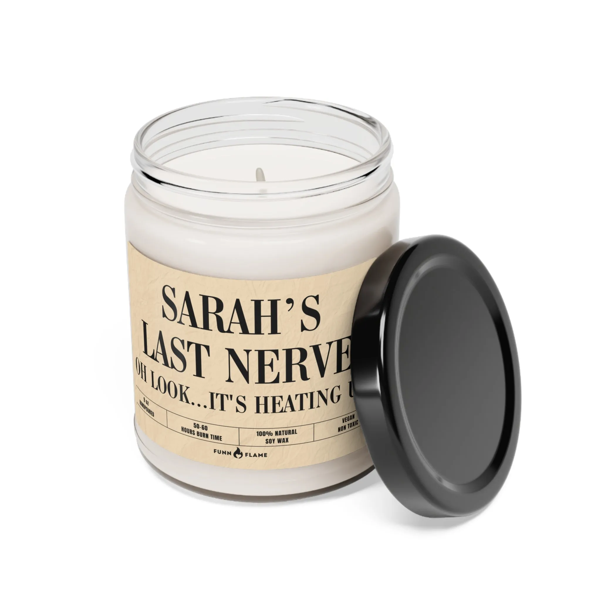 Funny Custom Candle, Last Nerve, Personalized Name Candle Gift (Beige) Custom Name Candle, Funny Gift, 100% Vegan Soy Wax Scented Candle, Eco-Friendly
