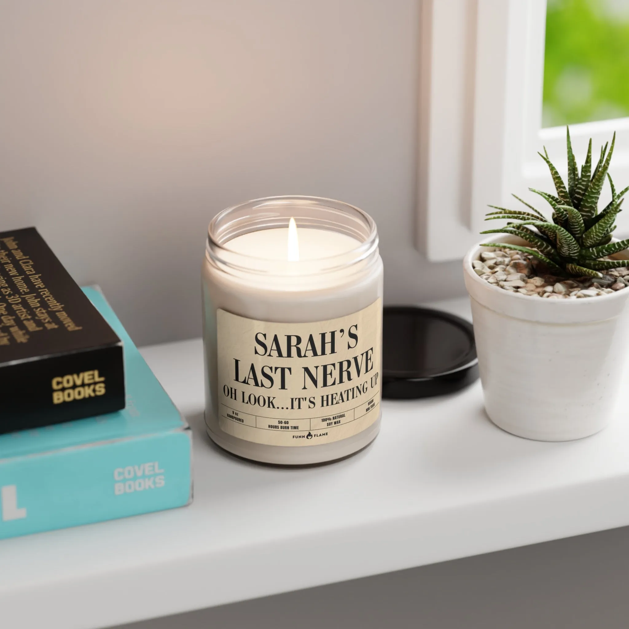 Funny Custom Candle, Last Nerve, Personalized Name Candle Gift (Beige) Custom Name Candle, Funny Gift, 100% Vegan Soy Wax Scented Candle, Eco-Friendly