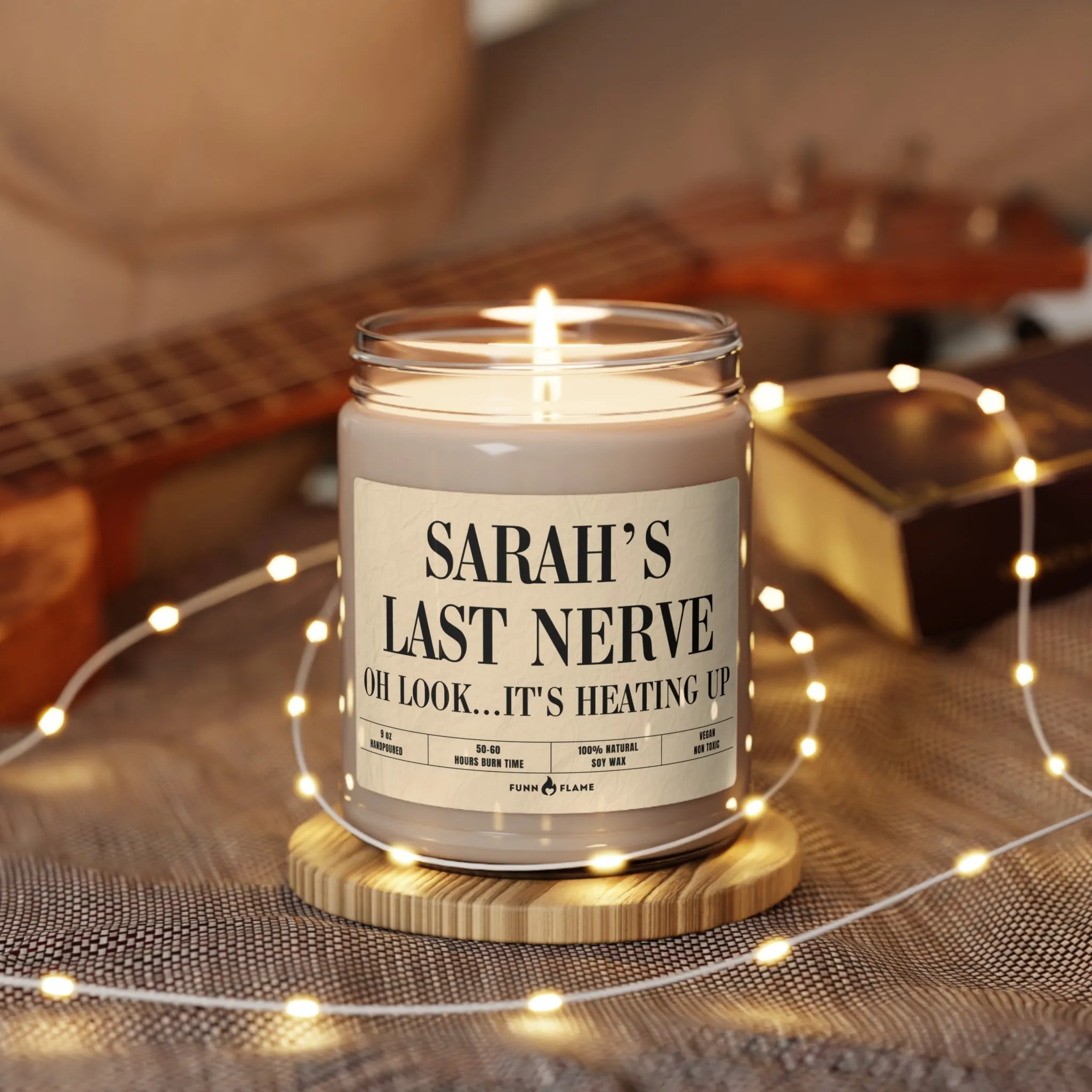 Funny Custom Candle, Last Nerve, Personalized Name Candle Gift (Beige) Custom Name Candle, Funny Gift, 100% Vegan Soy Wax Scented Candle, Eco-Friendly