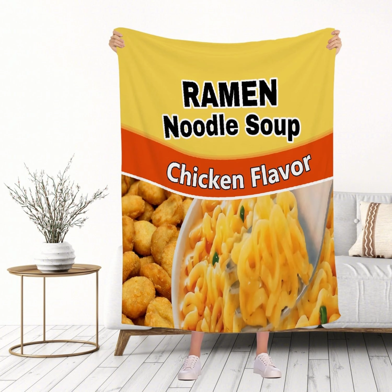 Funny Ramen Noodle Blanket - Plush Lightweight Fuzzy Food Throw for Ramen Lovers - Chicken Flavor, 40"x50"