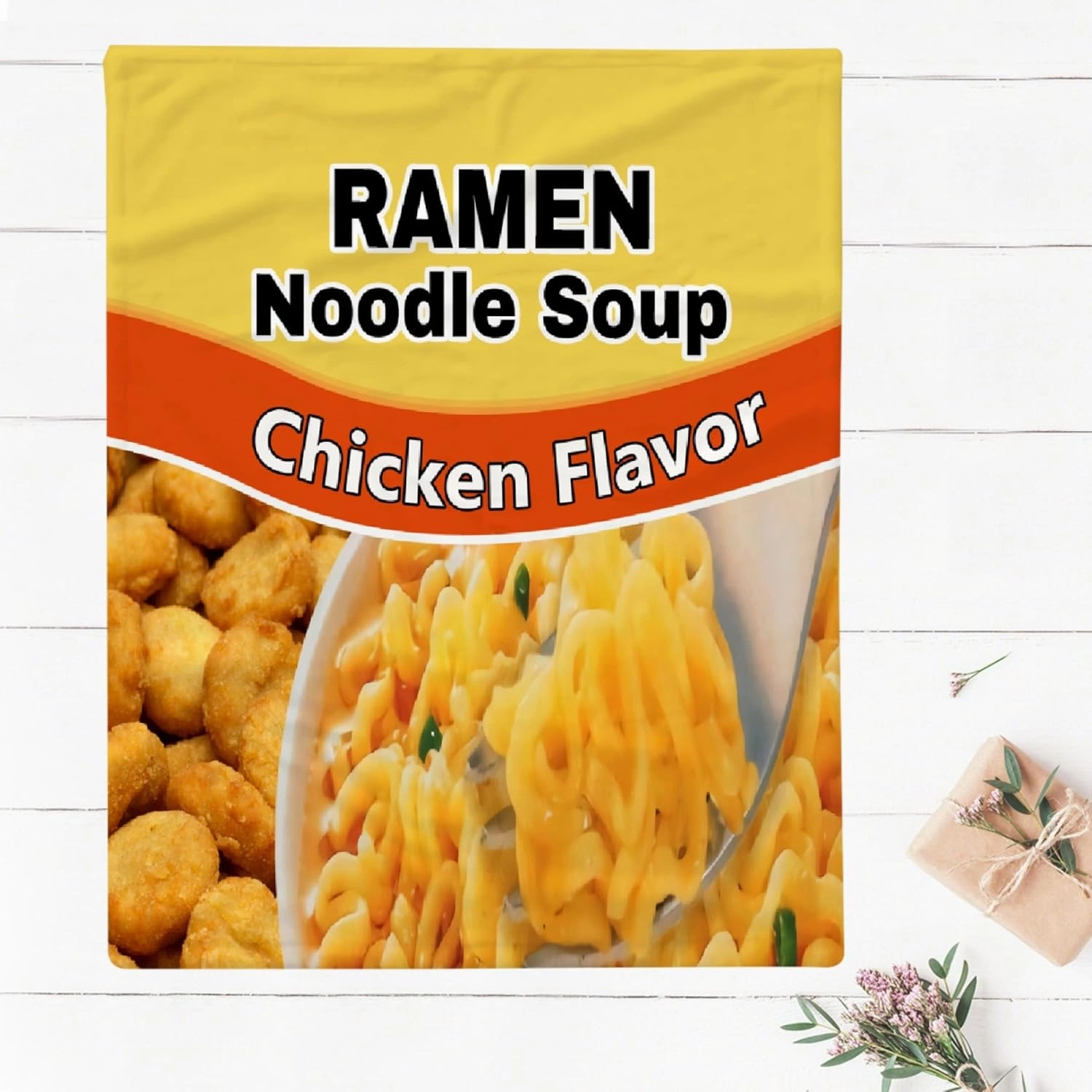 Funny Ramen Noodle Blanket - Plush Lightweight Fuzzy Food Throw for Ramen Lovers - Chicken Flavor, 40"x50"