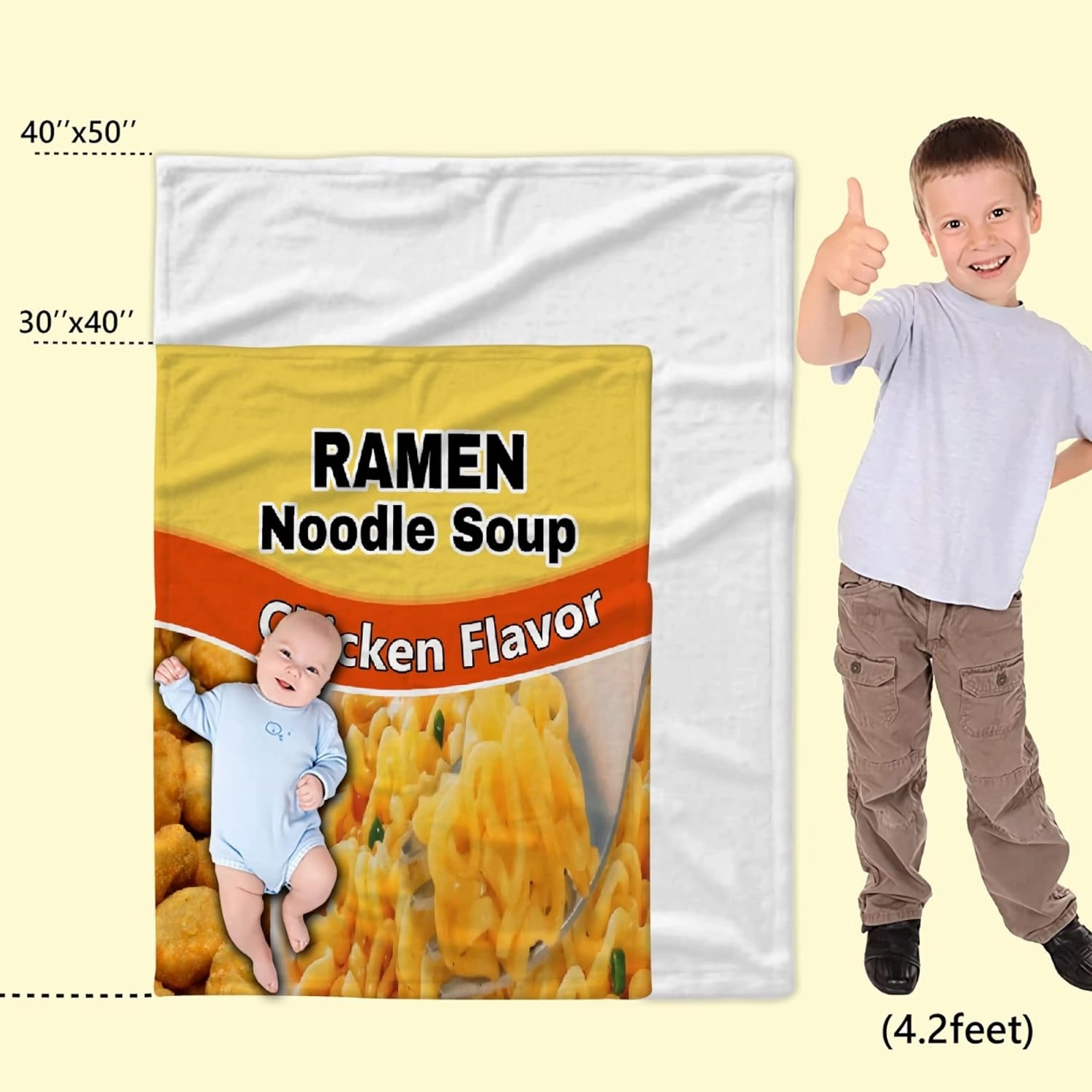 Funny Ramen Noodle Blanket - Plush Lightweight Fuzzy Food Throw for Ramen Lovers - Chicken Flavor, 40"x50"
