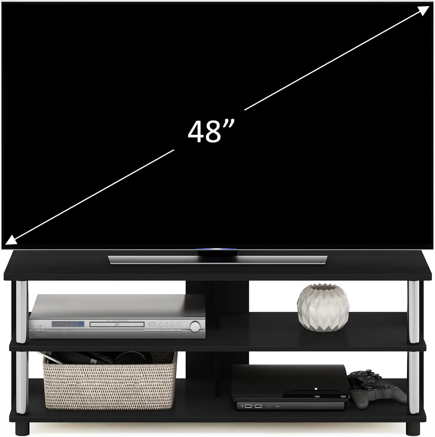 Furinno Sully 3-Tier Stand for TV up to 48 Inch, Americano/Chrome