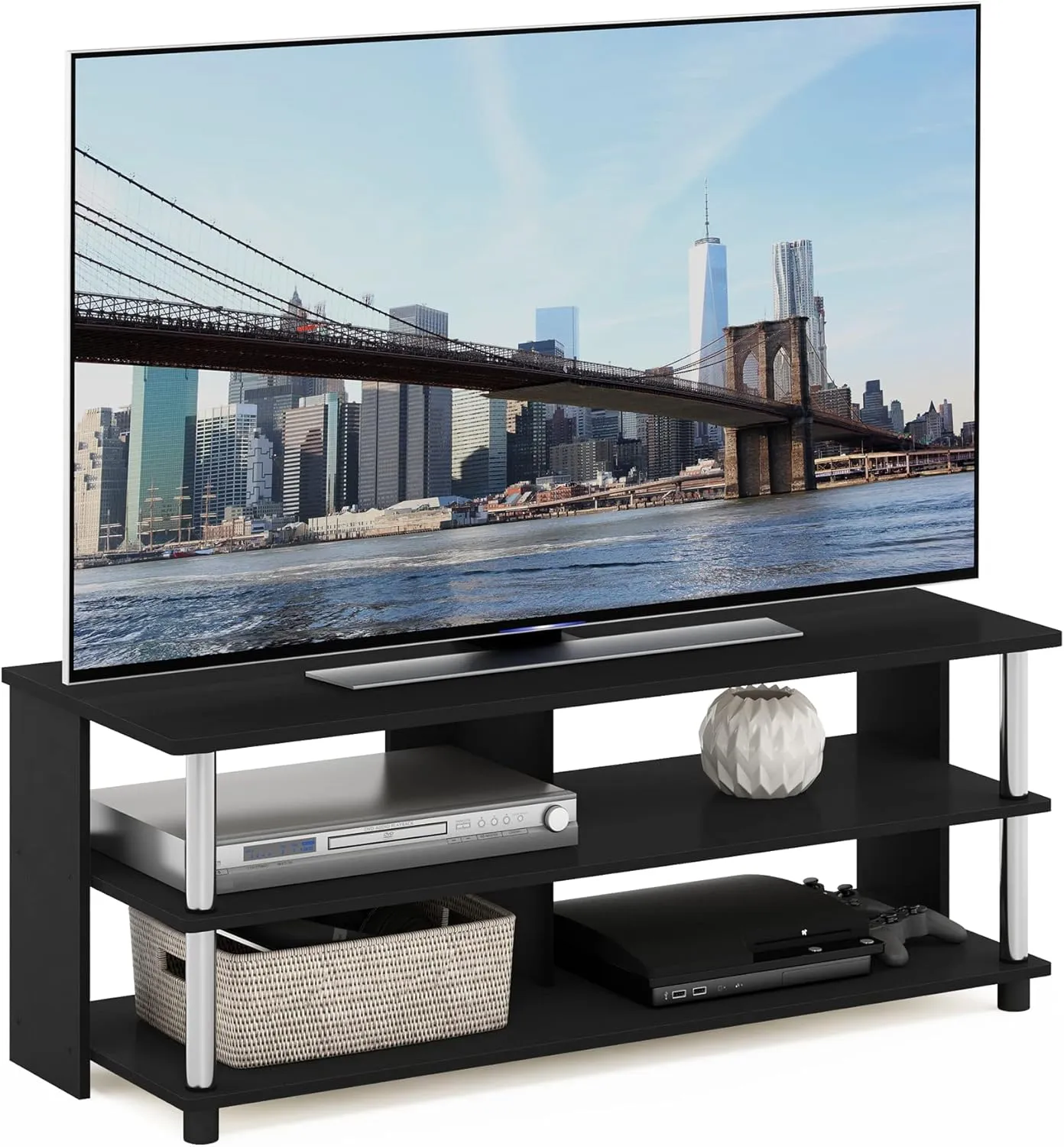 Furinno Sully 3-Tier Stand for TV up to 48 Inch, Americano/Chrome
